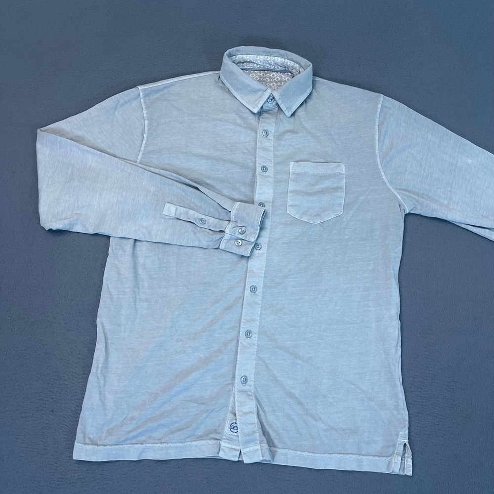 Reworn Mens Medium Long Sleeve Button Down Shirt Gray 100% Cotton Surf‎ Pocket